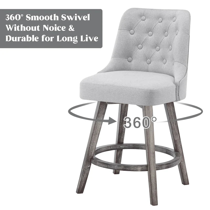 HOMYKA Tufted Swivel Bar Stool with Wood Grain Chair Legs Set of 2