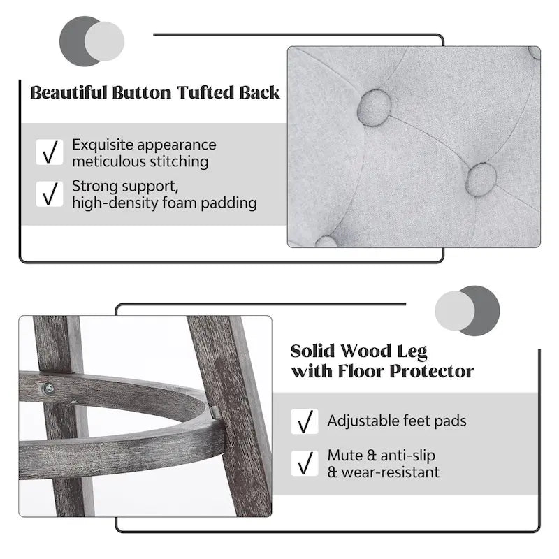 HOMYKA Tufted Swivel Bar Stool with Wood Grain Chair Legs Set of 2