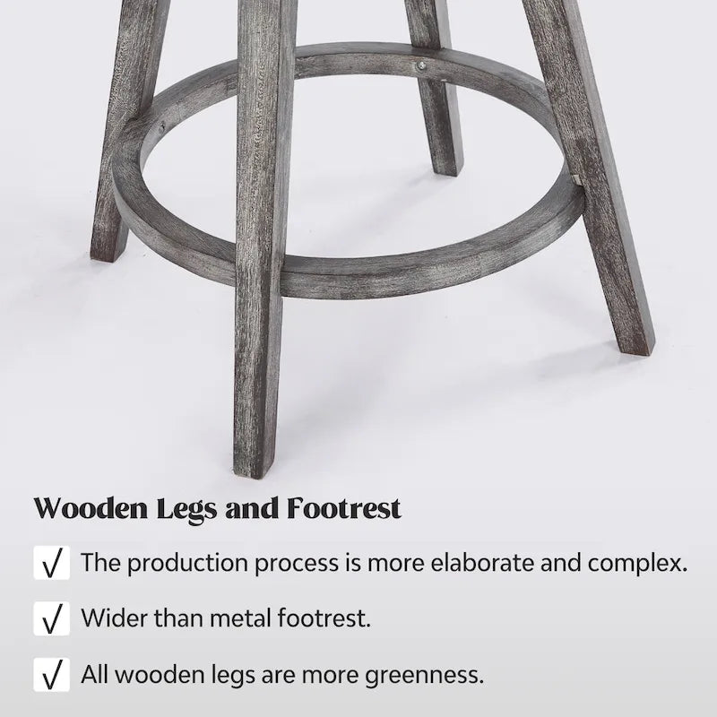 HOMYKA Tufted Swivel Bar Stool with Wood Grain Chair Legs Set of 2