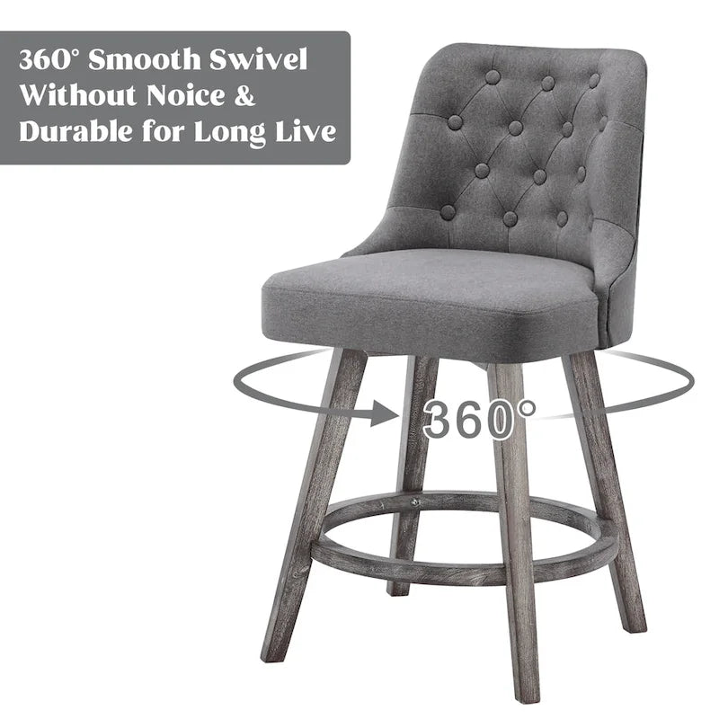 HOMYKA Tufted Swivel Bar Stool with Wood Grain Chair Legs Set of 2