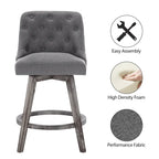 HOMYKA Tufted Swivel Bar Stool with Wood Grain Chair Legs Set of 2