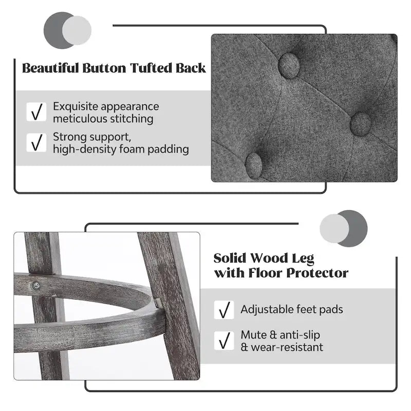 HOMYKA Tufted Swivel Bar Stool with Wood Grain Chair Legs Set of 2