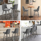 HOMYKA Tufted Swivel Bar Stool with Wood Grain Chair Legs Set of 2