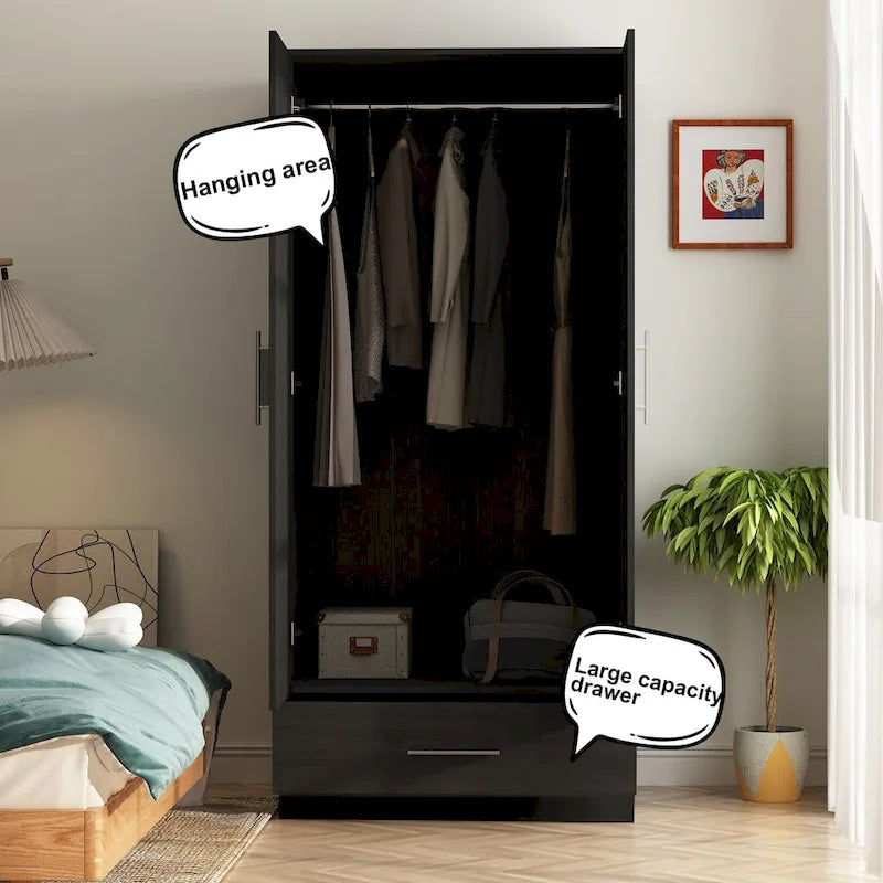 Kerrogee 31.5W x 66.9H Armoire 2 Door 1 Drawer With Rod