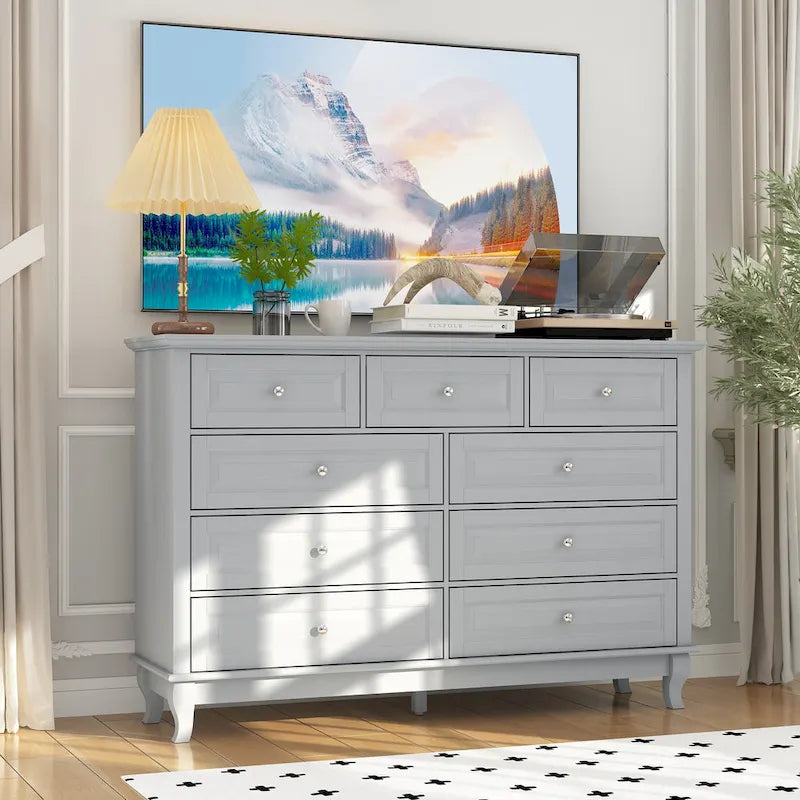 55.1W 9-Drawer Dresser: Spacious and Sleek Design Chest Lacquer