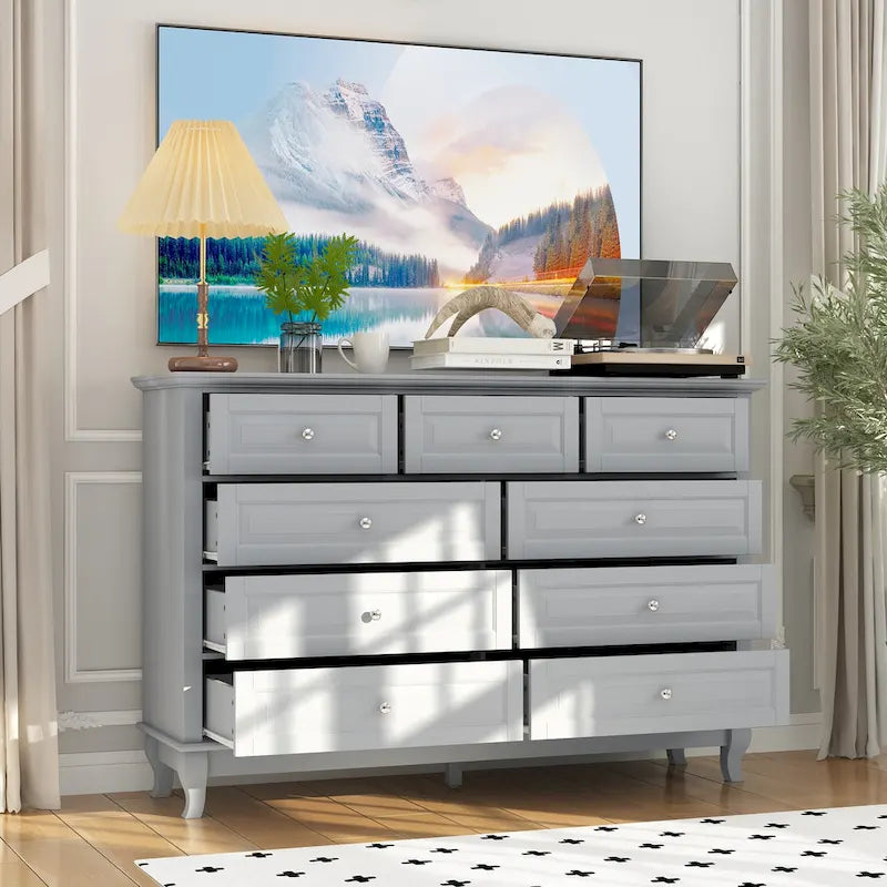 55.1W 9-Drawer Dresser: Spacious and Sleek Design Chest Lacquer