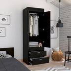 TUHOME Lisboa Armoire with Double Doors, 2 Drawers, and Hanging Rod