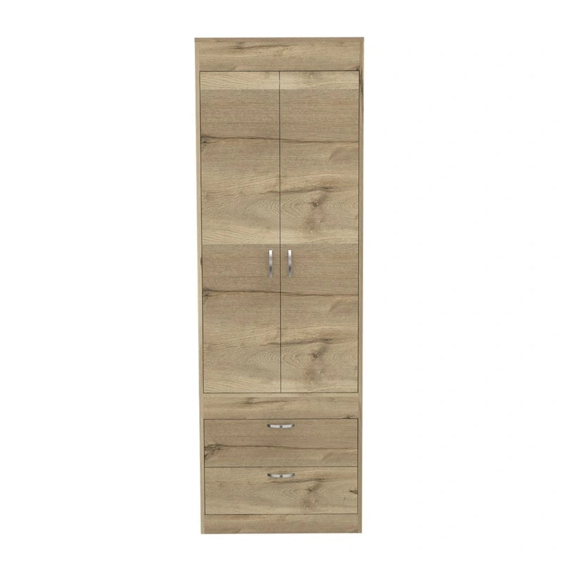 TUHOME Lisboa Armoire with Double Doors, 2 Drawers, and Hanging Rod