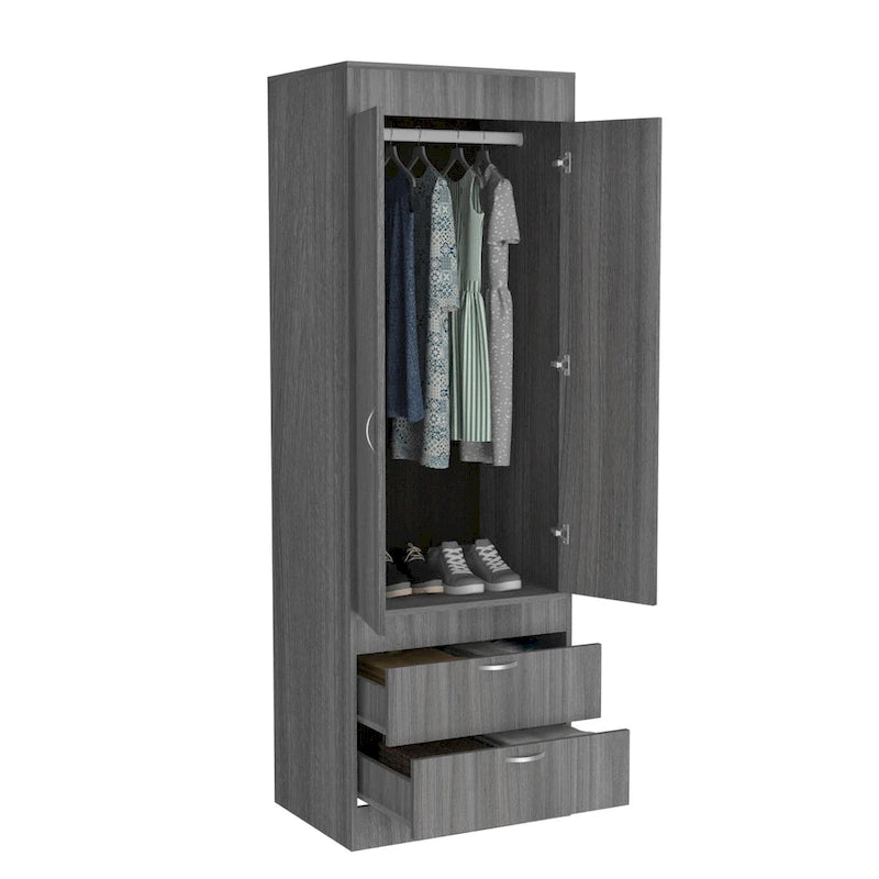 TUHOME Lisboa Armoire with Double Doors, 2 Drawers, and Hanging Rod