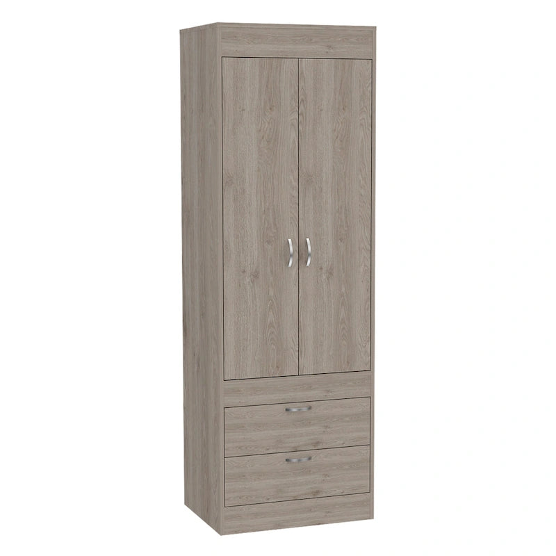 TUHOME Lisboa Armoire with Double Doors, 2 Drawers, and Hanging Rod