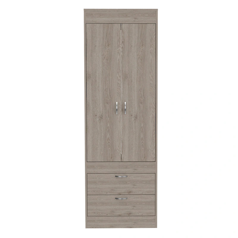 TUHOME Lisboa Armoire with Double Doors, 2 Drawers, and Hanging Rod
