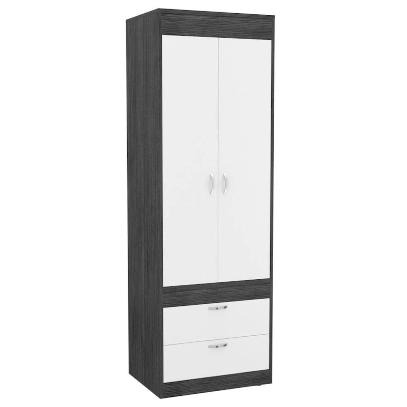 TUHOME Lisboa Armoire with Double Doors, 2 Drawers, and Hanging Rod