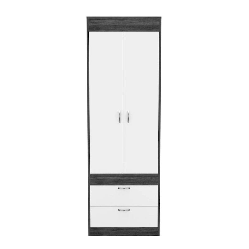 TUHOME Lisboa Armoire with Double Doors, 2 Drawers, and Hanging Rod