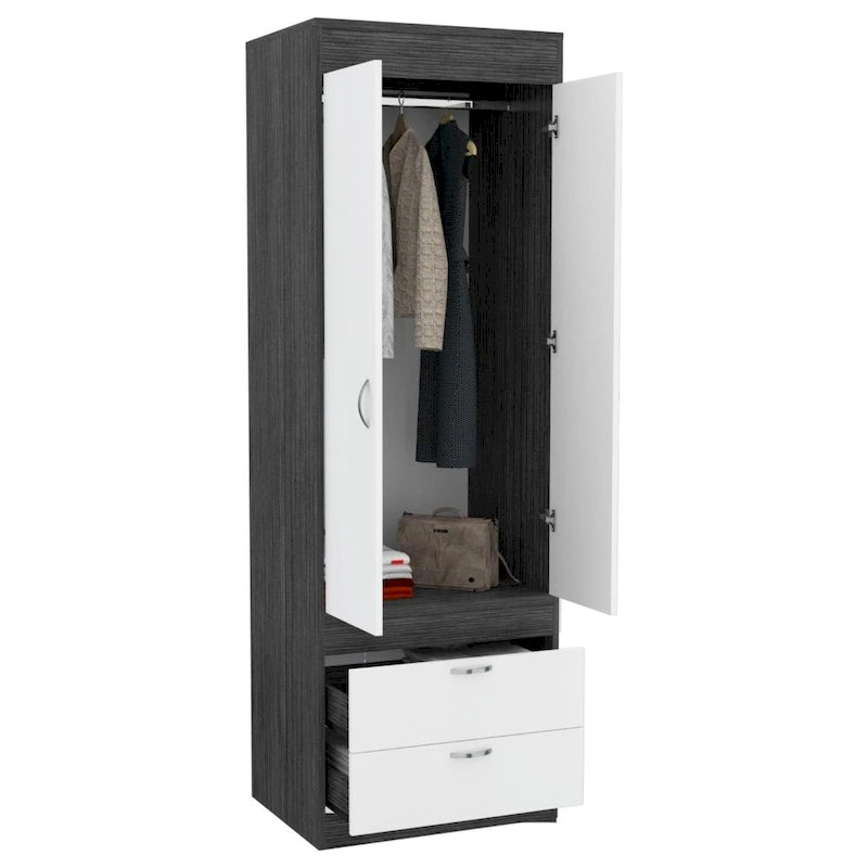 TUHOME Lisboa Armoire with Double Doors, 2 Drawers, and Hanging Rod