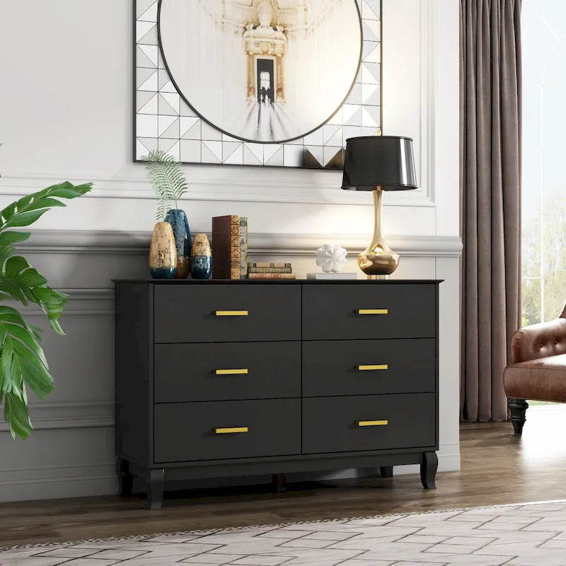 6 Drawer Dresser Modern Wood Storage Chest of Drawers for Living Room