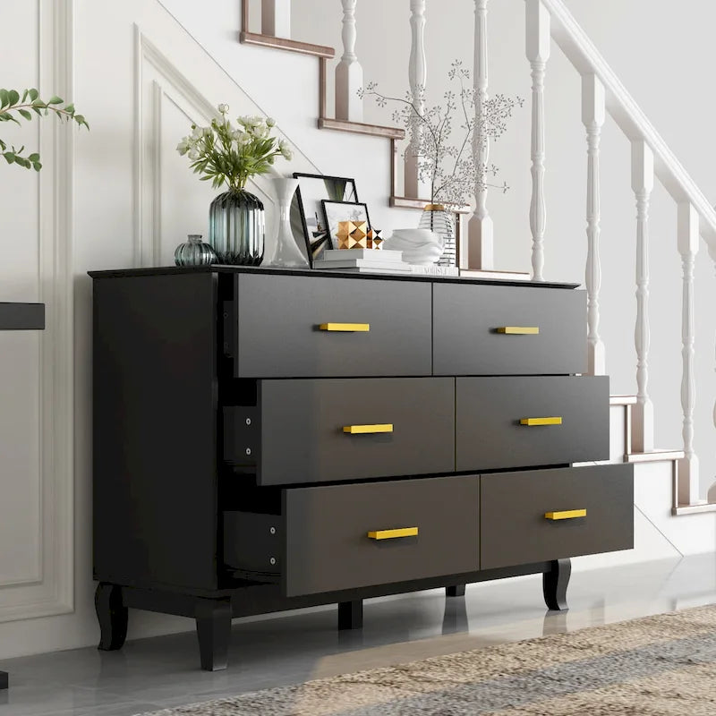 6 Drawer Dresser Modern Wood Storage Chest of Drawers for Living Room