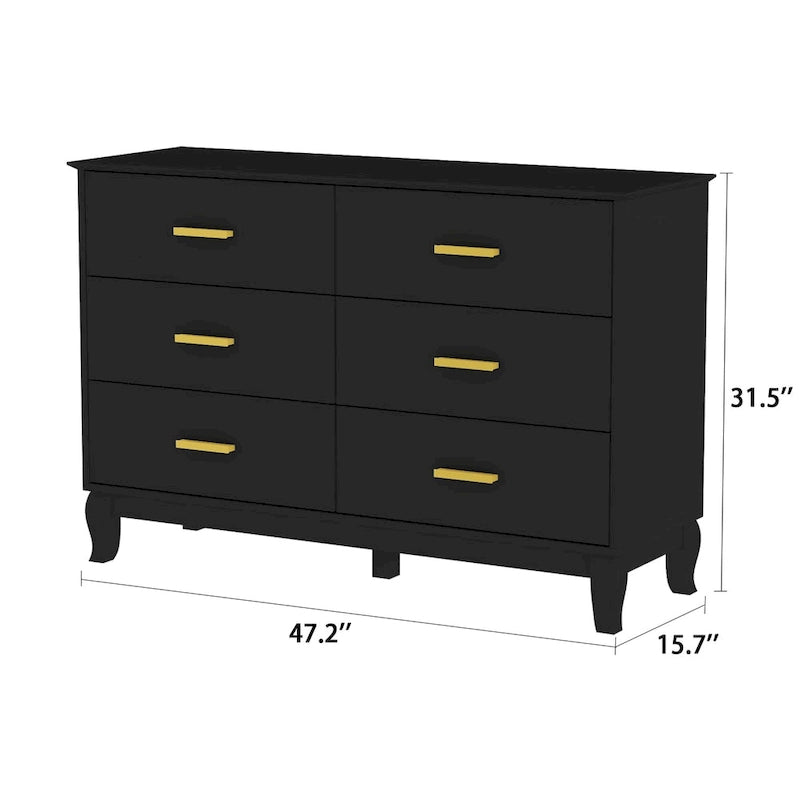 6 Drawer Dresser Modern Wood Storage Chest of Drawers for Living Room