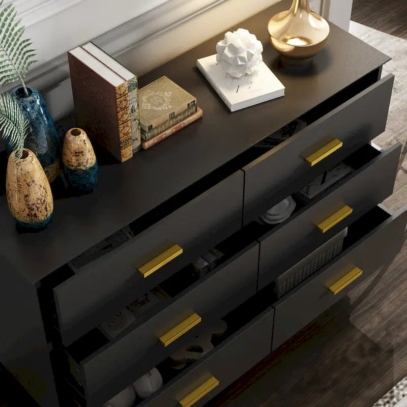 6 Drawer Dresser Modern Wood Storage Chest of Drawers for Living Room