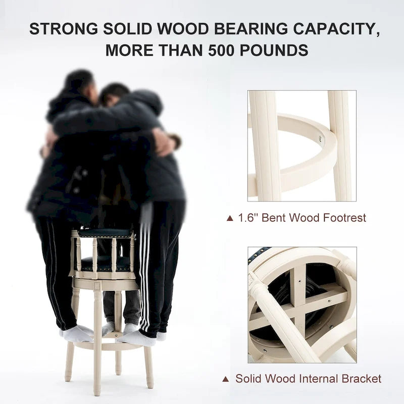 Leather Upholstered Wooden 360 Degrees Swivel Barstool with Back