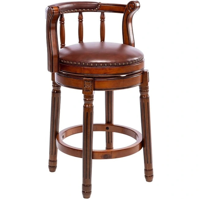 Leather Upholstered Wooden 360 Degrees Swivel Barstool with Back