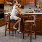 Leather Upholstered Wooden 360 Degrees Swivel Barstool with Back
