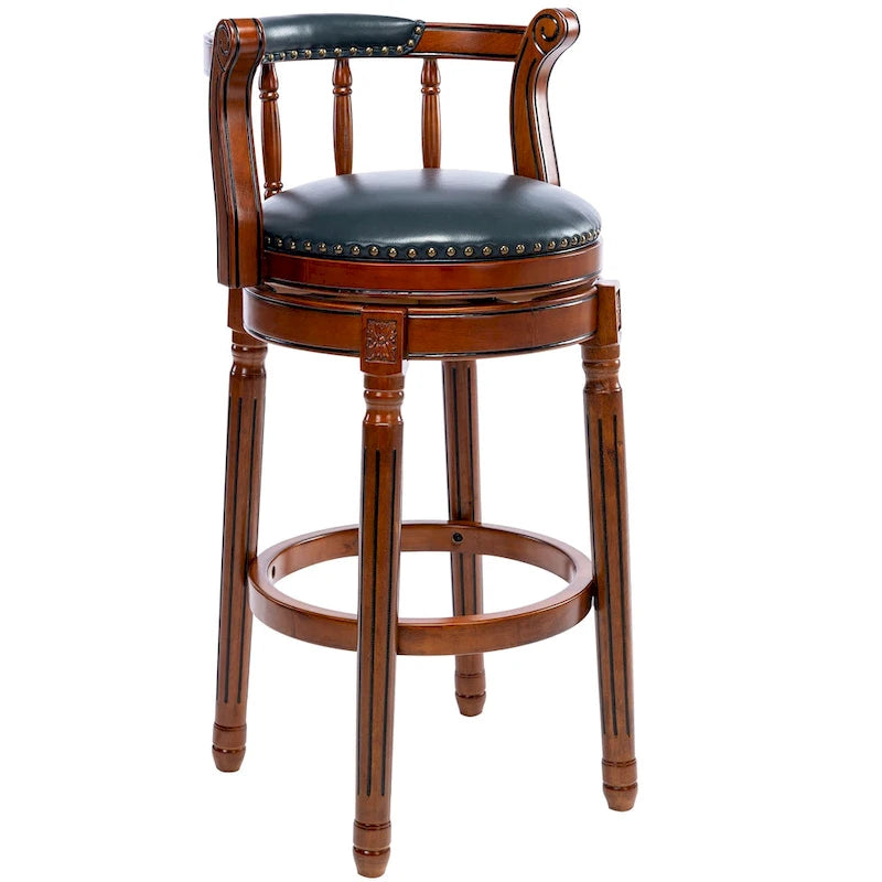 Leather Upholstered Wooden 360 Degrees Swivel Barstool with Back
