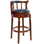 Leather Upholstered Wooden 360 Degrees Swivel Barstool with Back