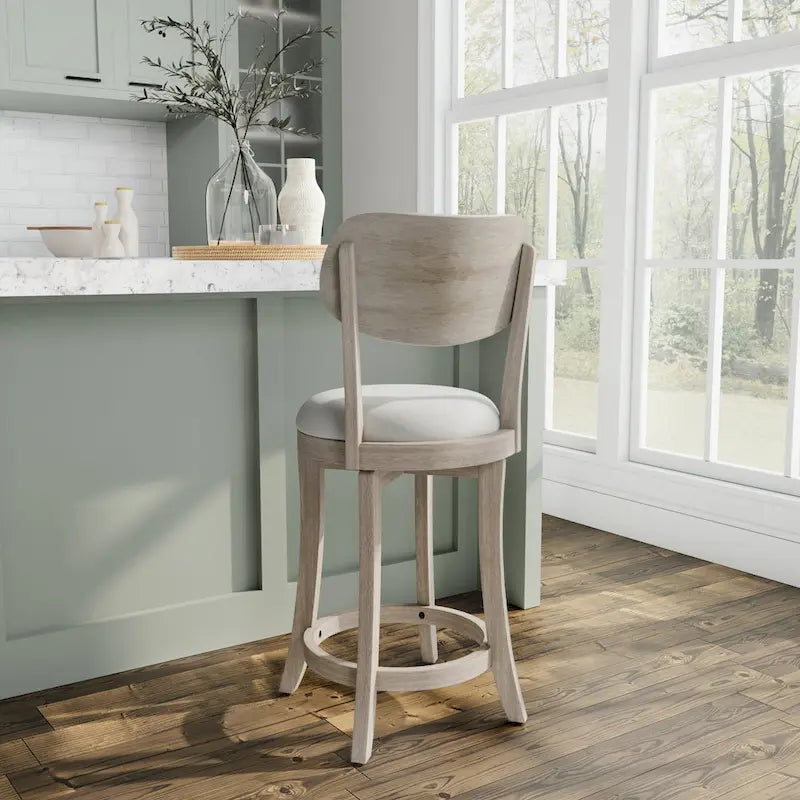 Hillsdale Sloan Wood Upholstered Swivel Counter Stool - 38.25H x 20W x 17.5D; Seat Height: 25.5H