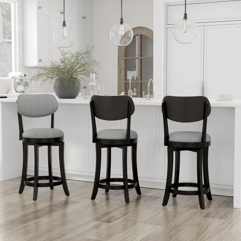 Hillsdale Sloan Wood Upholstered Swivel Counter Stool - 38.25H x 20W x 17.5D; Seat Height: 25.5H