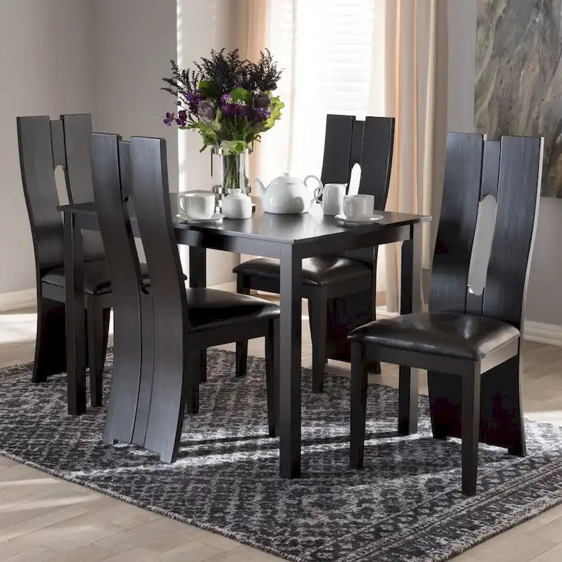 Contemporary Brown Faux Leather 5-Piece Dining Set by Baxton Studio