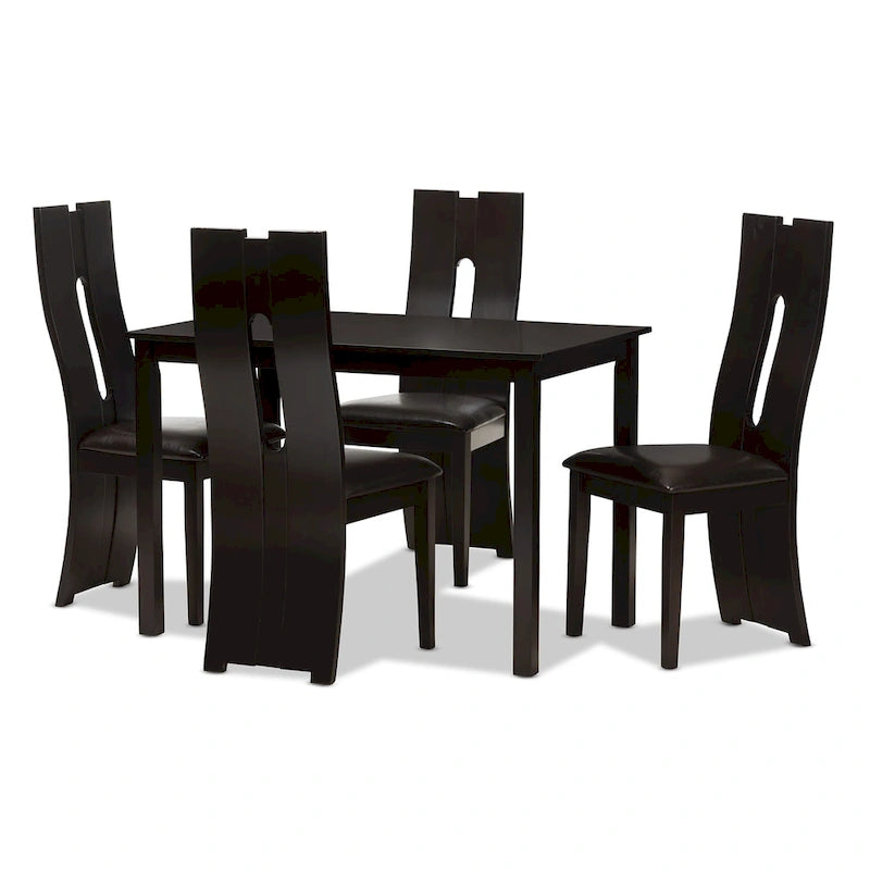 Contemporary Brown Faux Leather 5-Piece Dining Set by Baxton Studio
