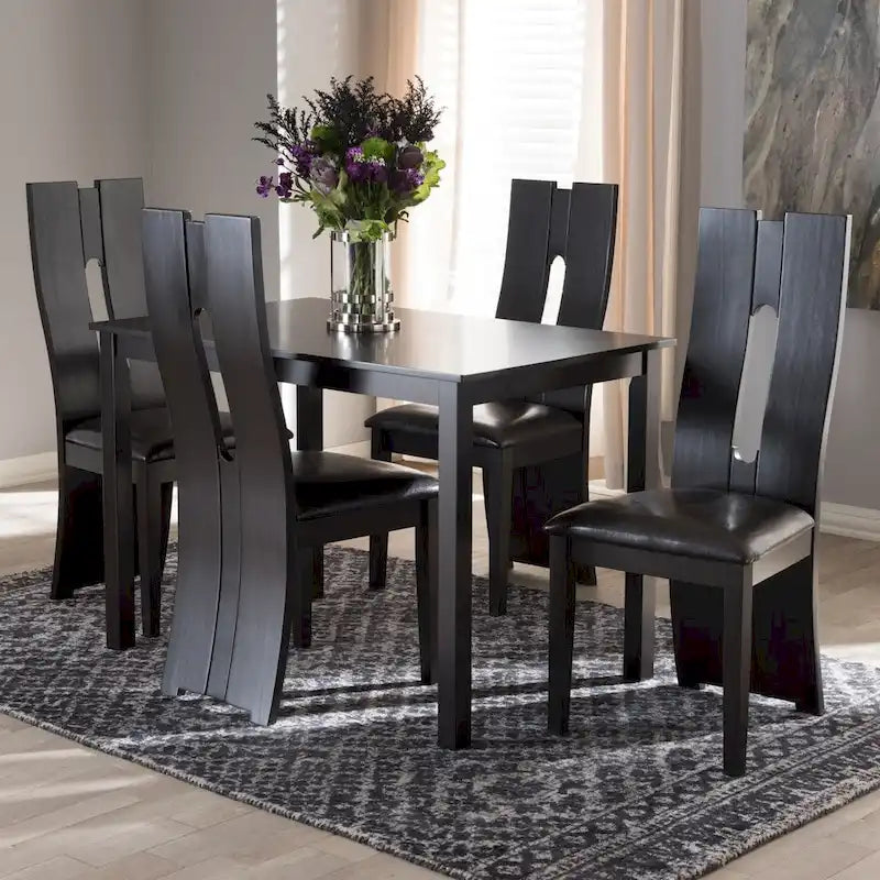 Contemporary Brown Faux Leather 5-Piece Dining Set by Baxton Studio