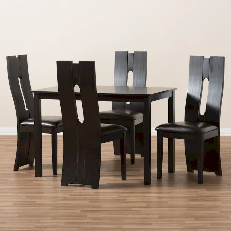 Contemporary Brown Faux Leather 5-Piece Dining Set by Baxton Studio