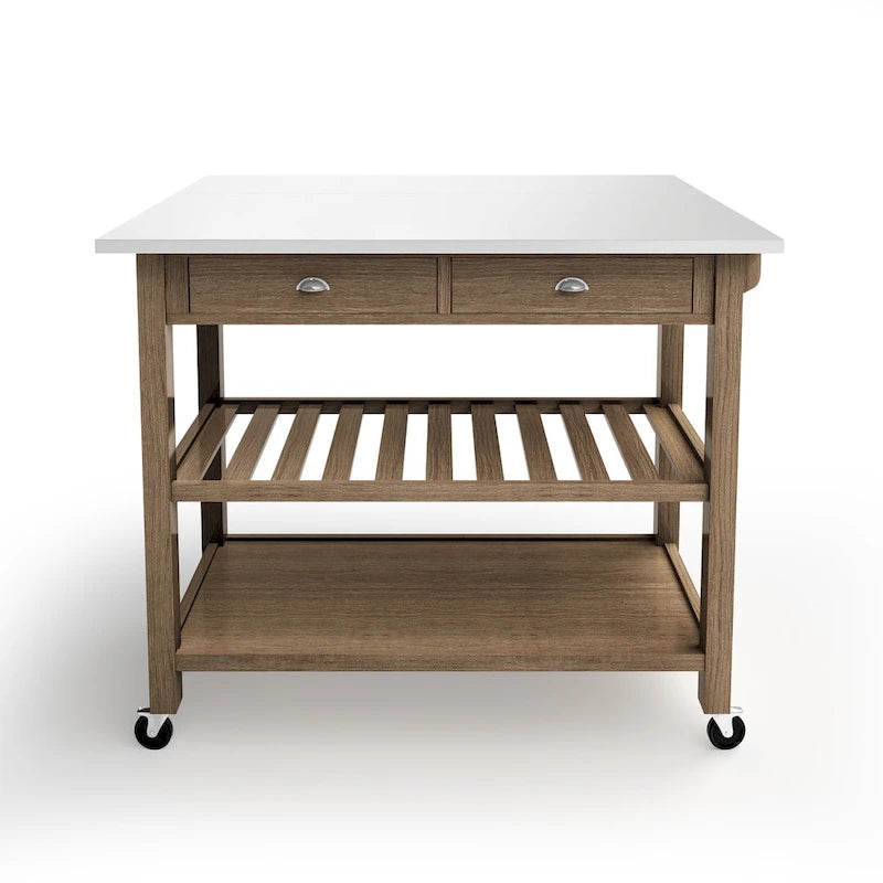 Firebranch Wood and Stainless Steel Drop Leaf Kitchen Cart