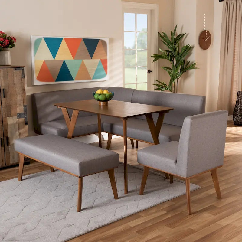 Odessa Grey Fabric and Walnut Finished Wood 5-PC Dining Nook Set