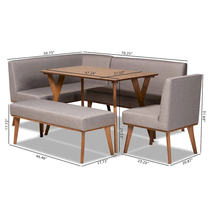 Odessa Grey Fabric and Walnut Finished Wood 5-PC Dining Nook Set
