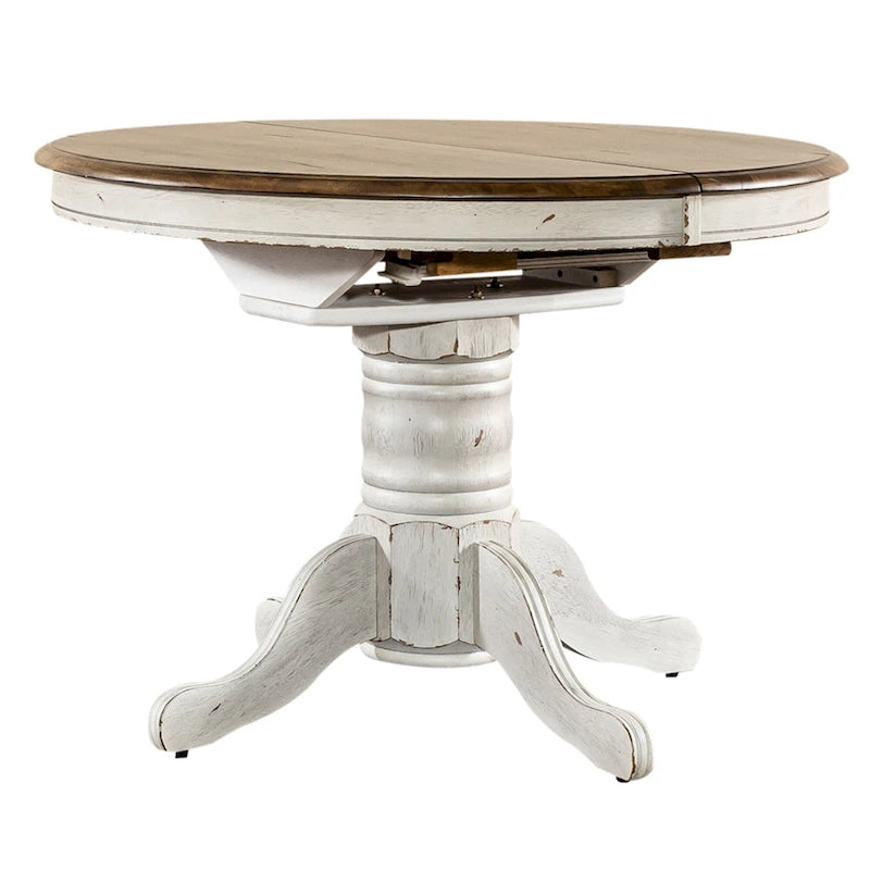 Carolina Crossing Antique Honey White Pedestal Table Set