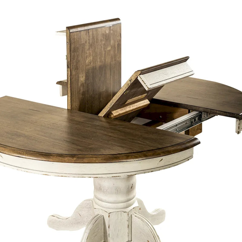 Carolina Crossing Antique Honey White Pedestal Table Set