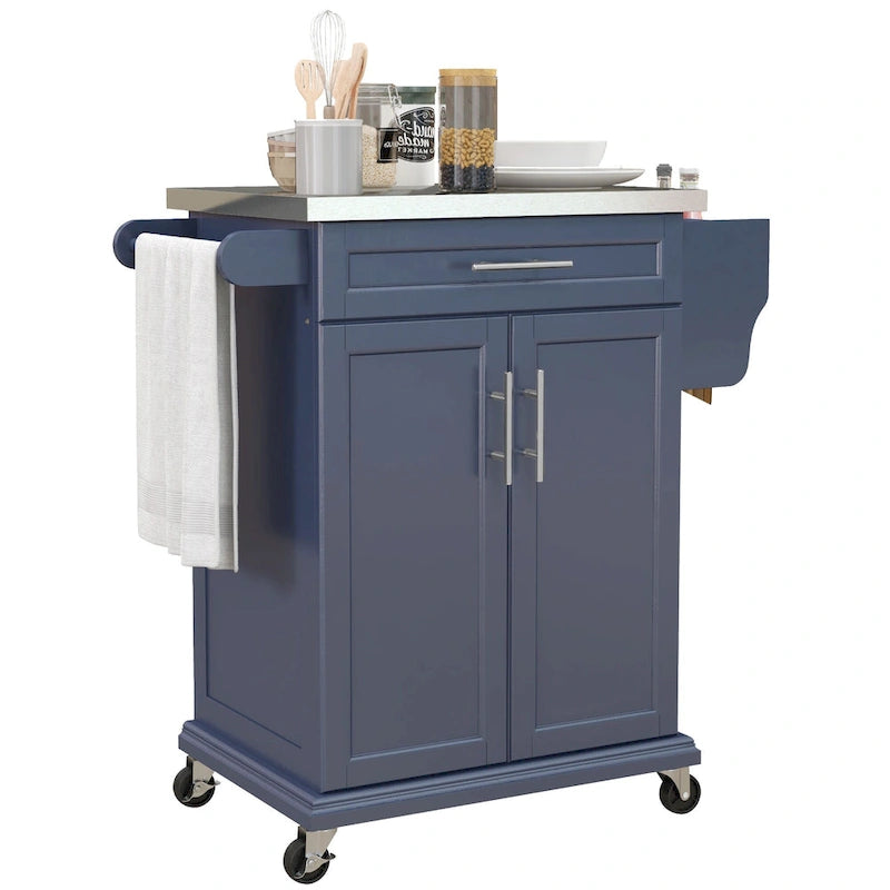 HOMCOM Kitchen Island on Wheels, Rolling Kitchen Cart with Stainless Steel Countertop, Drawer, Gray