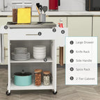 HOMCOM Kitchen Island on Wheels, Rolling Kitchen Cart with Stainless Steel Countertop, Drawer, Gray