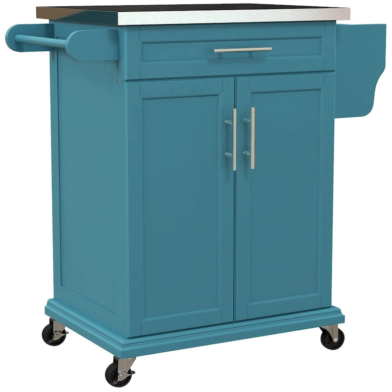 HOMCOM Kitchen Island on Wheels, Rolling Kitchen Cart with Stainless Steel Countertop, Drawer, Gray