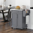 HOMCOM Kitchen Island on Wheels, Rolling Kitchen Cart with Stainless Steel Countertop, Drawer, Gray