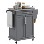 HOMCOM Kitchen Island on Wheels, Rolling Kitchen Cart with Stainless Steel Countertop, Drawer, Gray