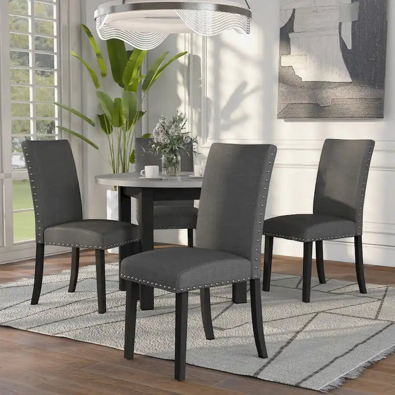 Paulina Contemporary Grey Faux Marble 5-Piece Round Dining Table Set by Furniture of America