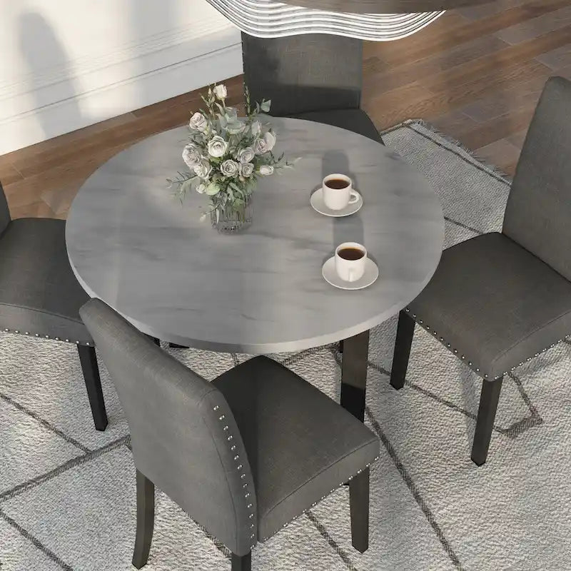 Paulina Contemporary Grey Faux Marble 5-Piece Round Dining Table Set by Furniture of America