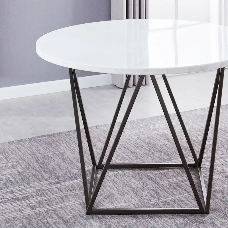Steve Silver Ranger White Marble Top Round Dining Table