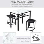 3 Piece Dining Room Table Set, Counter Height Dining Set Faux Marble Table w/ Wine Rack 2 Chairs Kitchen