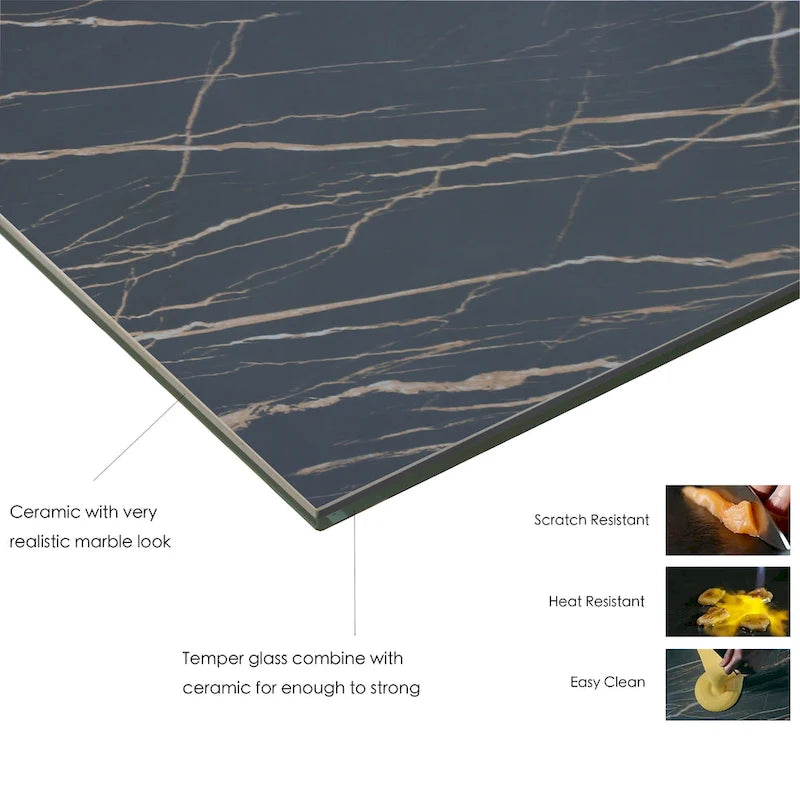 Davee Extendable Dining Table with Slate black Ceramic Top - 106.3/70.87*35.43*29.53