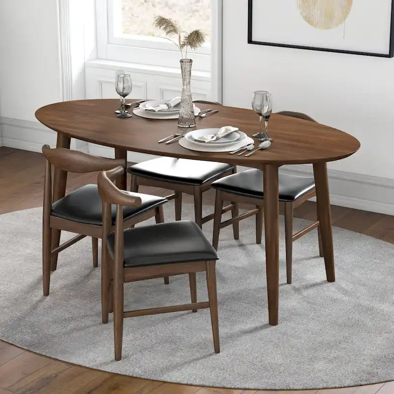 Kailey Mid Century 67-inch Oval Solid Wood Dining Table in Brown - 67 inches