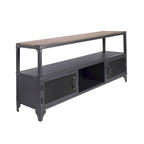 Conner Rustic Black and Dark Walnut 70-inch Steel 2-Shelf TV Console by Furniture of America